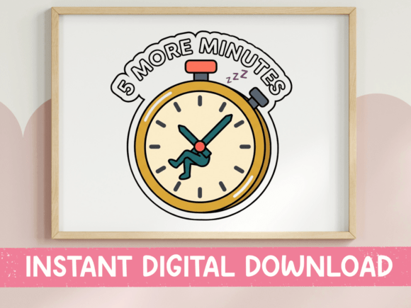 5 More Minutes Alarm Clock Sticker: A Charming T-Shirt Design