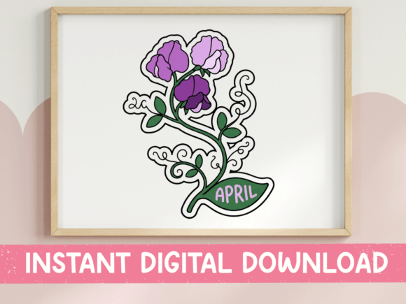 April Sweet Pea Birth Flower Sticker for T-Shirt Designs