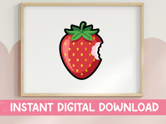 Bitten Strawberry Sticker: A Fresh Graphics Asset for T-Shirt Designs