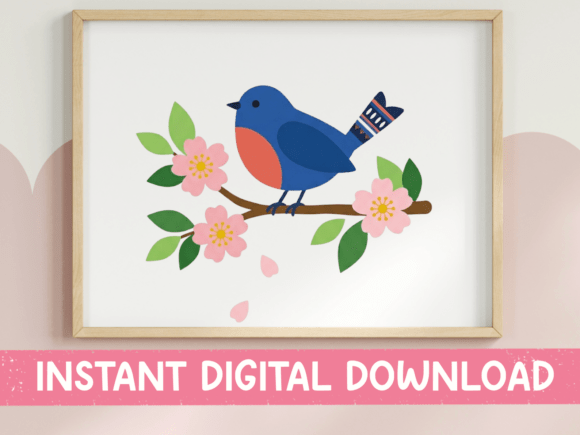 Bluebird on Blossom Branch Sticker for T-Shirt Designs and Graphics