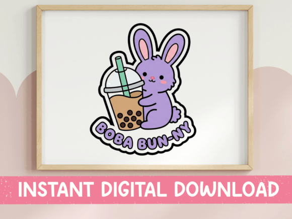 Boba Bun-ny Kawaii Bunny Sticker for T-Shirt Designs