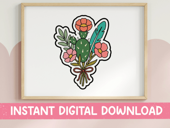 Boho Cactus Wildflower Bouquet Sticker for T-Shirt Designs