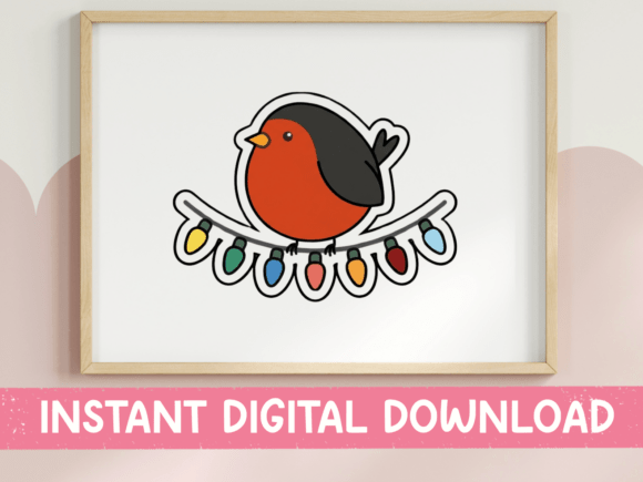 Charming Robin Bird on Christmas Lights Sticker
