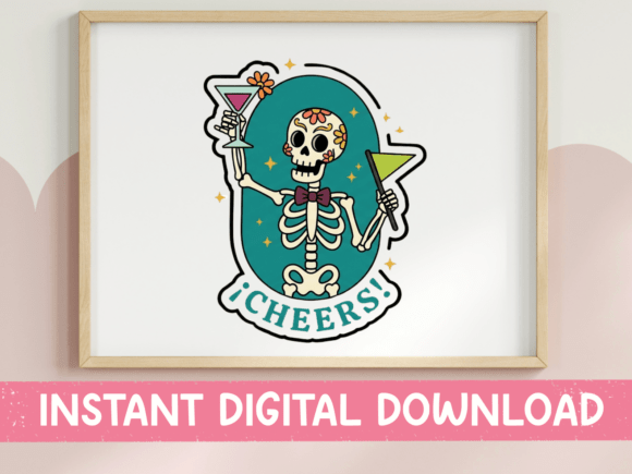 Cheers Sugar Skull Cocktail Sticker: A Vibrant T-Shirt Design