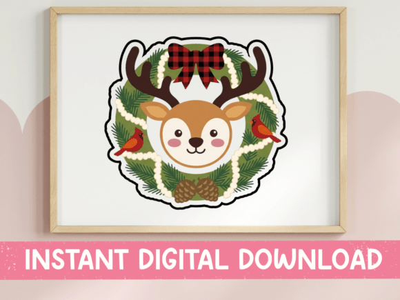 Christmas Reindeer Wreath Sticker: A Cozy Holiday Embroidery