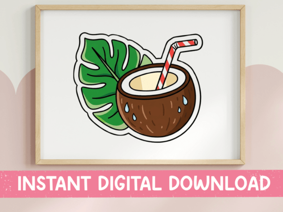 Coconut Drink with Monstera Sticker: A Graphics Gem for T-Shirt Designs