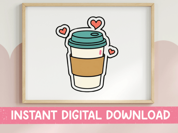 Coffee Cup Hearts Kawaii Sticker: A Must for Graphics and T-Shirt Designs