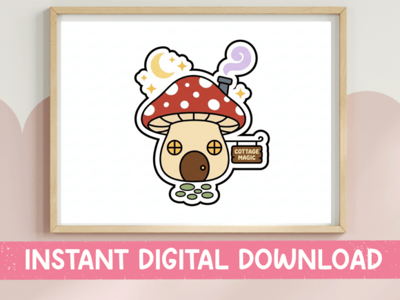 Cottage Magic Mushroom House Sticker: A Charming T-Shirt Design Graphic