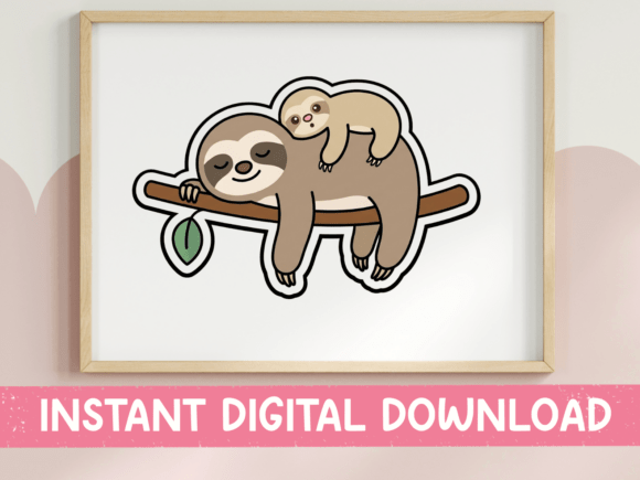 Cute Sloth Mom Baby Sticker Design for T-Shirt Graphics