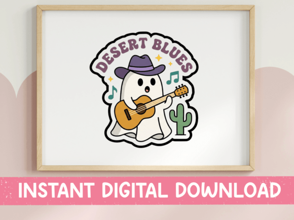 Desert Blues Cowboy Ghost Guitar Sticker: A Unique Graphic for T-Shirts