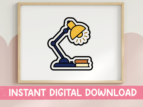 Desk Lamp Books Study Sticker Design for T-Shirt Graphics