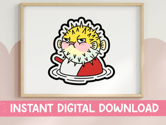 Grumpy Pufferfish in Teacup: A Unique T-Shirt Design Graphic