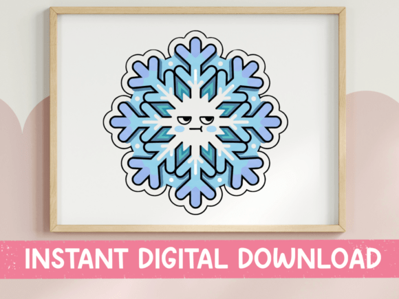 Grumpy Snowflake Character Sticker: A Charming T-Shirt Design Graphic