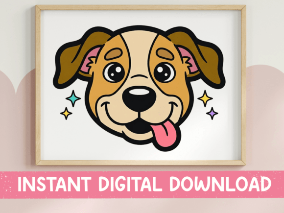 Happy Dog Face Sparkle Sticker for T-Shirt Designs