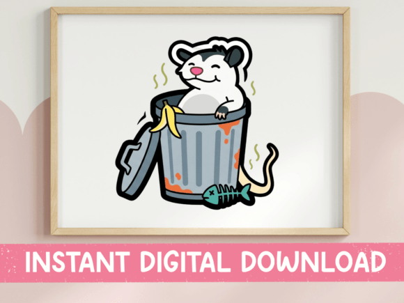 Happy Opossum in Trash Can Sticker for T-Shirt Designs