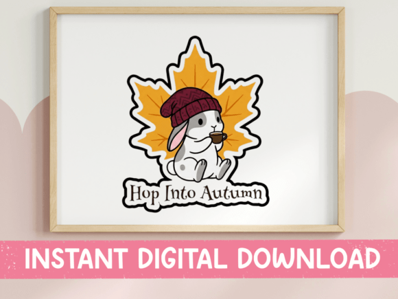 Hop into Autumn Bunny Sticker: A Cozy T-Shirt Design Graphic