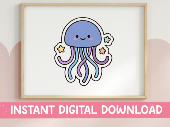 Kawaii Blue Jellyfish Sticker: A Perfect Graphic for T-Shirt Designs