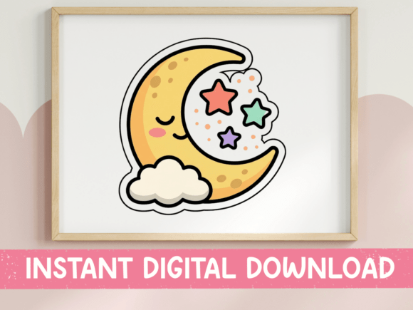 Kawaii Sleeping Moon Sticker Design for T-Shirt Graphics