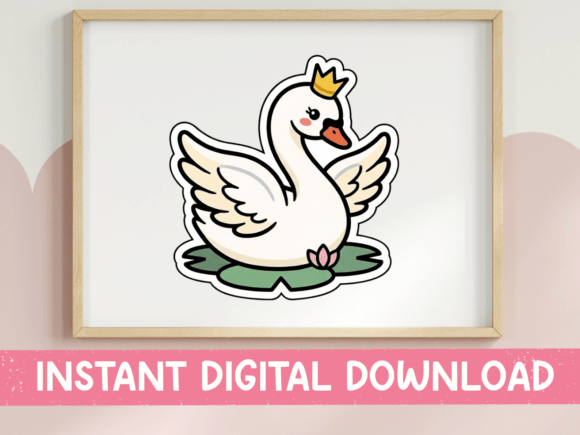 Kawaii Swan Queen Crown Sticker: A Charming T-Shirt Design
