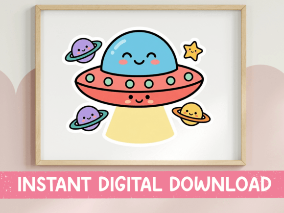 Kawaii UFO Space Sticker Design for T-Shirt Graphics