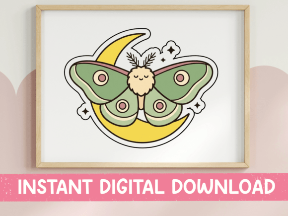Luna Moth on Crescent Moon Sticker