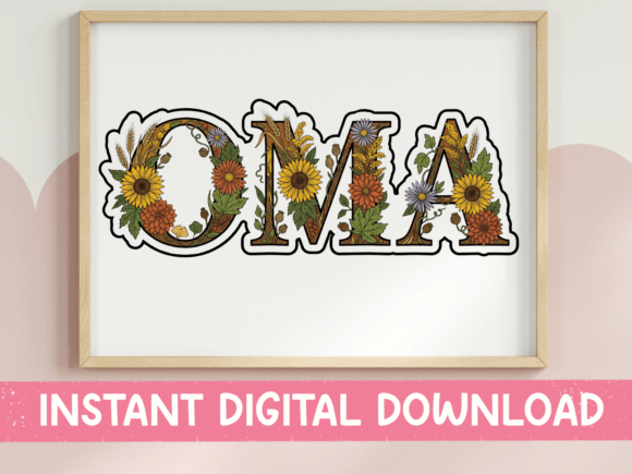 OMA Floral Letter Sticker Design: A Versatile Graphic for T-Shirts and More