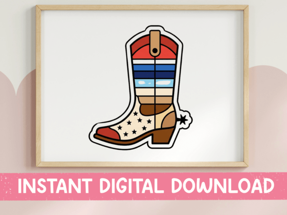 Patriotic Cowboy Boot Stars Sticker for T-Shirt Designs
