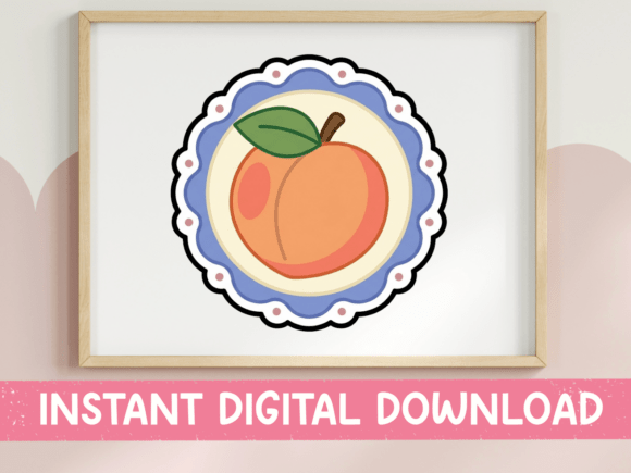 Peach Fruit Badge Sticker Design: A Sweet Addition to T-Shirt Designs and Graphics