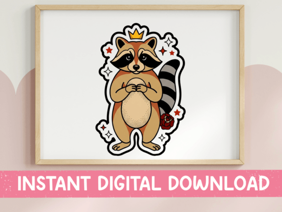 Raccoon King Sticker: A Royal Addition to T-Shirt Designs and Graphics