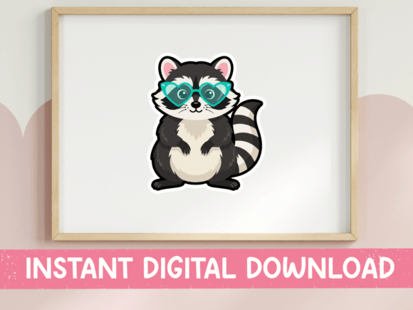 Raccoon with Teal Glasses Sticker for T-Shirt Designs