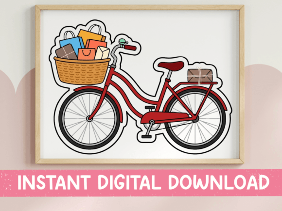 Red Bicycle Shopping Bags Sticker for T-Shirt Designs