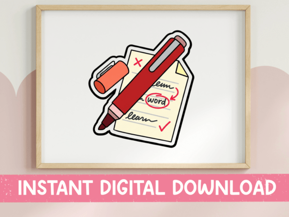 Red Pen Grading Paper Teacher Sticker for T-Shirt Designs