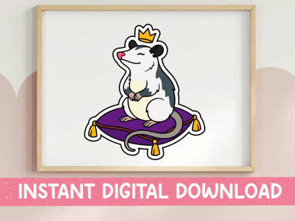 Royal Opossum on Velvet Pillow Sticker: A Regal Addition for T-Shirt Designs and Graphics