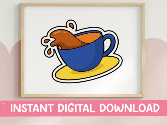 Spilling Coffee Cup Sticker Design