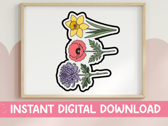Three Birth Month Flowers Sticker Set for T-Shirt Designs