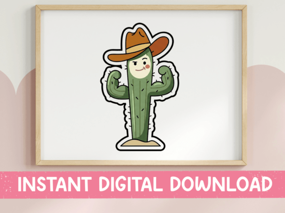 Tough Cowboy Cactus Sticker: A Fun Graphic for T-Shirts