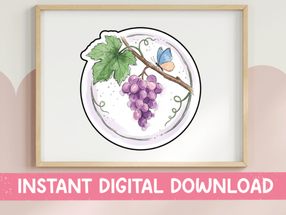 Watercolor Grape Cluster Graphics for T-Shirt Designs