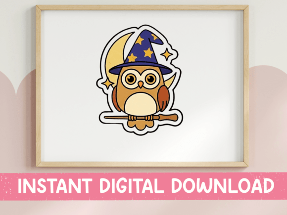 Wizard Owl on Broomstick Sticker: A Magical Touch for T-Shirt Designs and Graphics